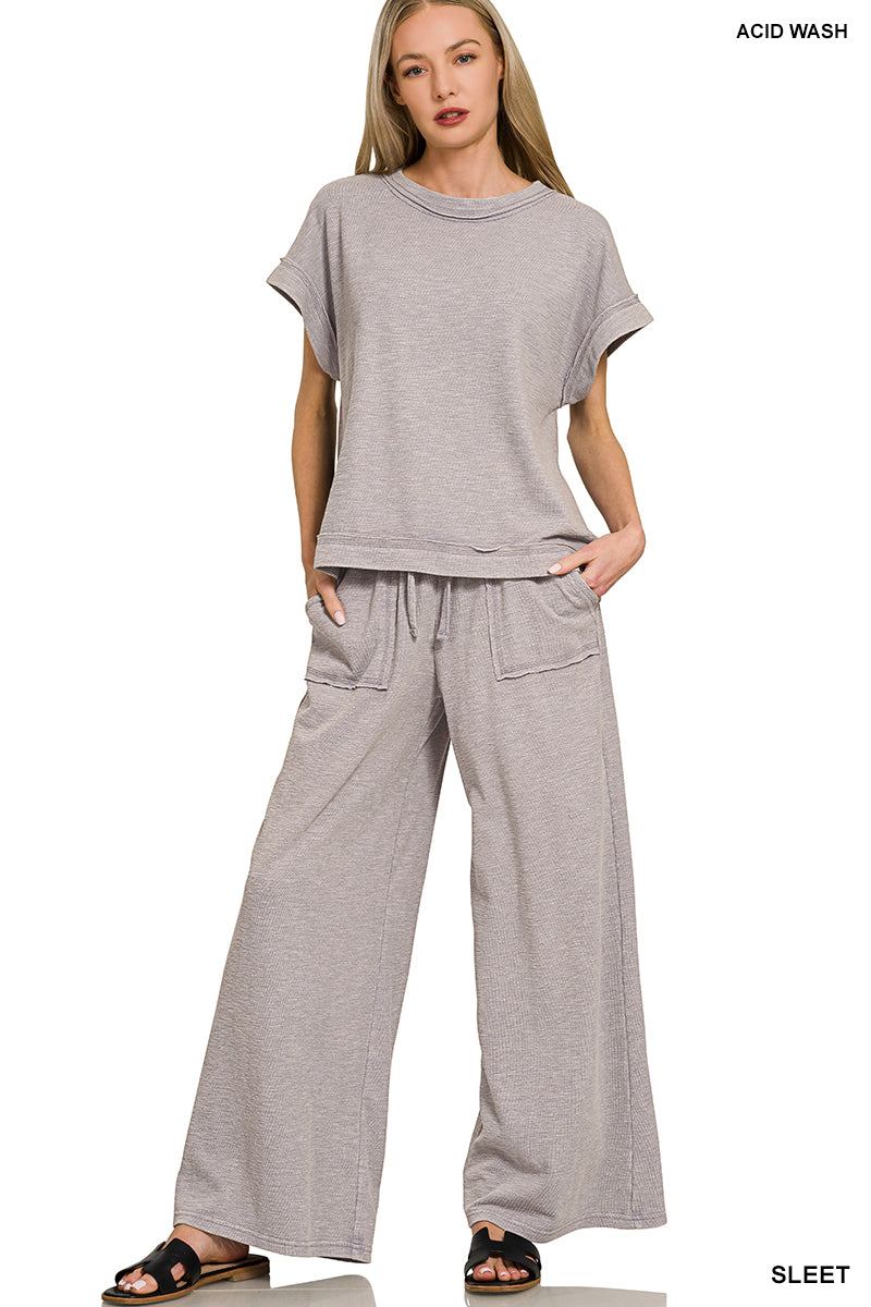 Acid wash pant set - sleet