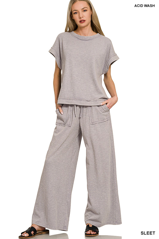 Acid wash pant set - sleet