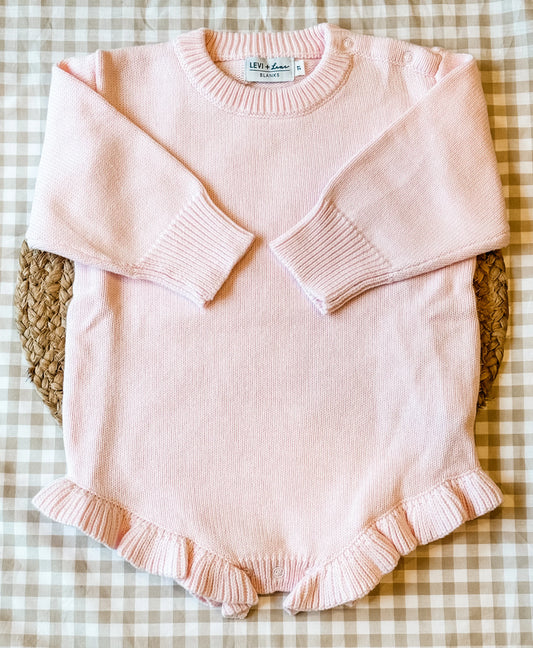 Ruffle knit romper light pink  - NB