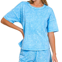 Acid wash 2pc short set- blue