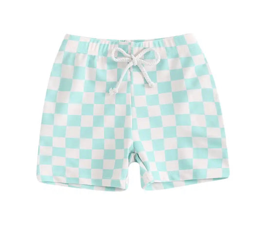 Light Blue Swim Checkered Shorts