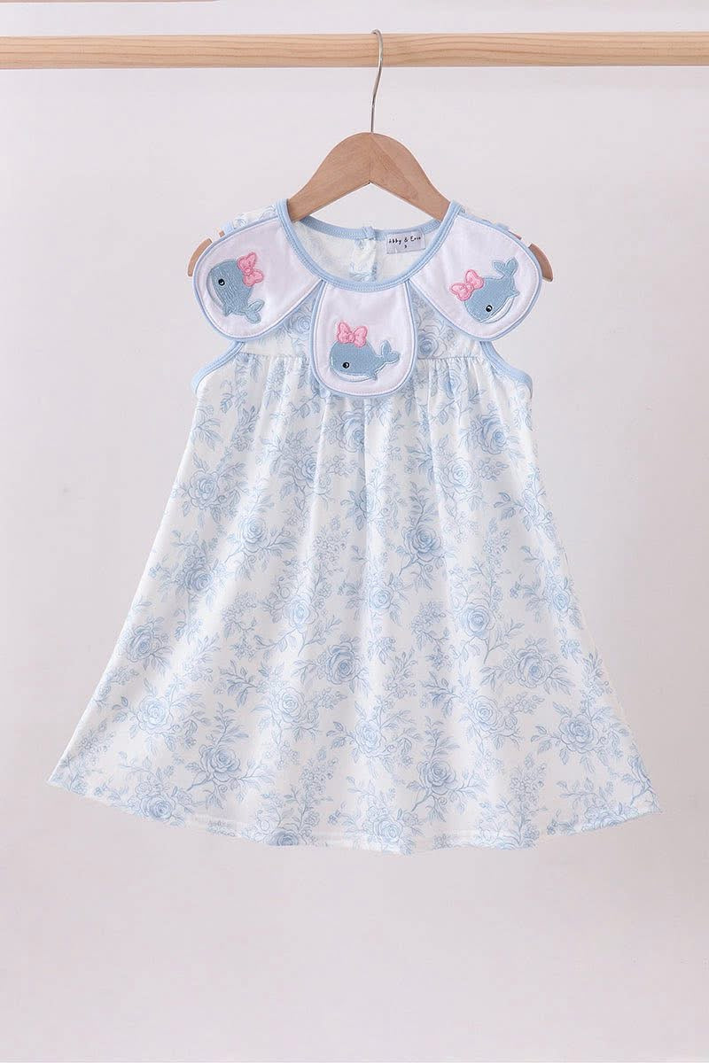 Blue whale embroidered dress