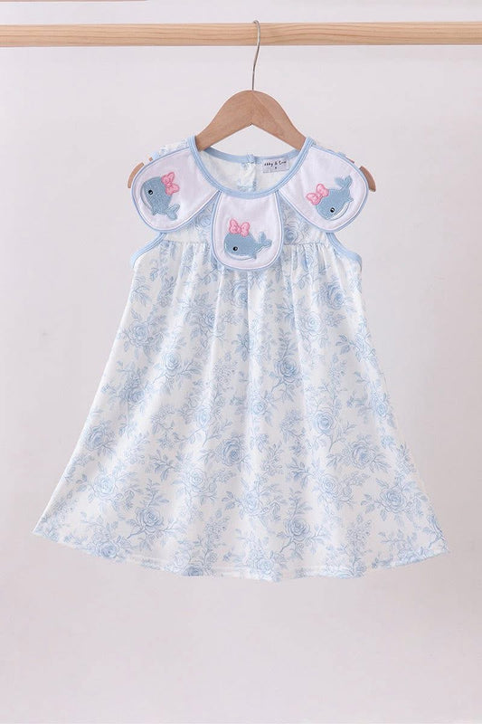 Blue whale embroidered dress
