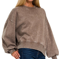Acid wash oversized pullover - mocha