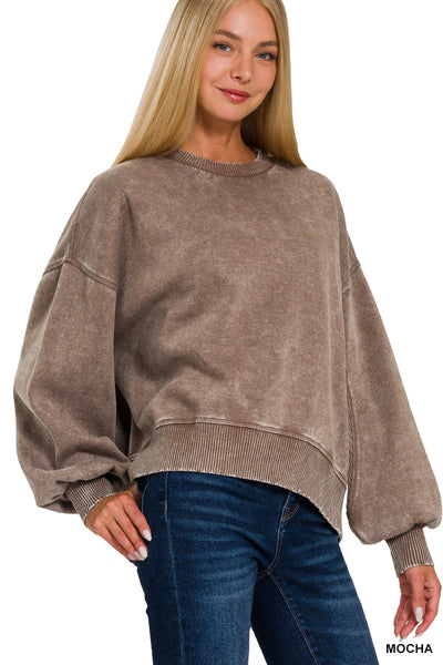 Acid wash oversized pullover - mocha