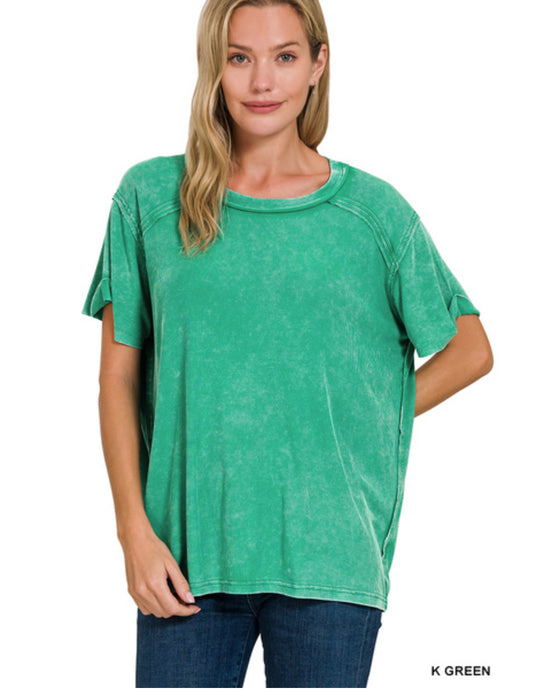 Acid wash ribbed top Kelly green