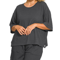 Plus black ribbed short set