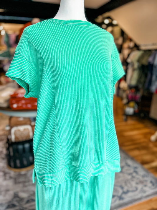 Green ribbed pant set