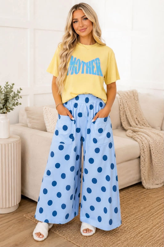 Blue polka dot pants- M