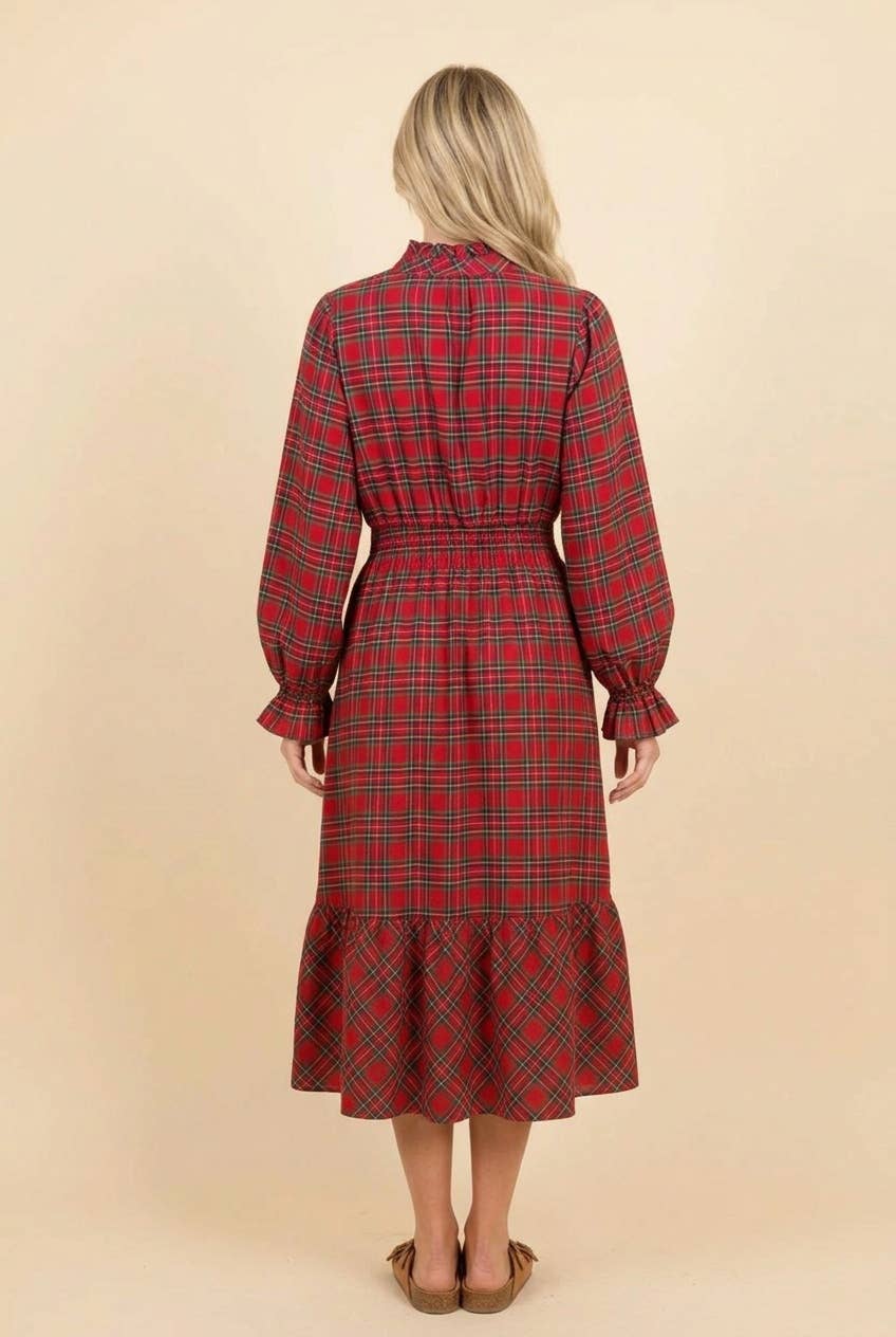 Christmas Plaid Long Sleeve Dress