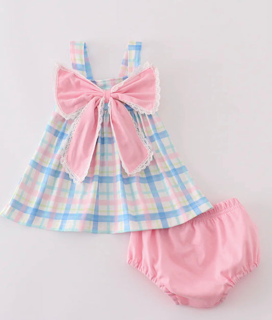 Bow plaid bloomer set