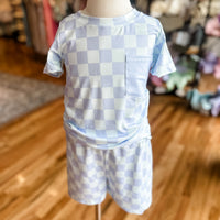 Green blue checkered short set