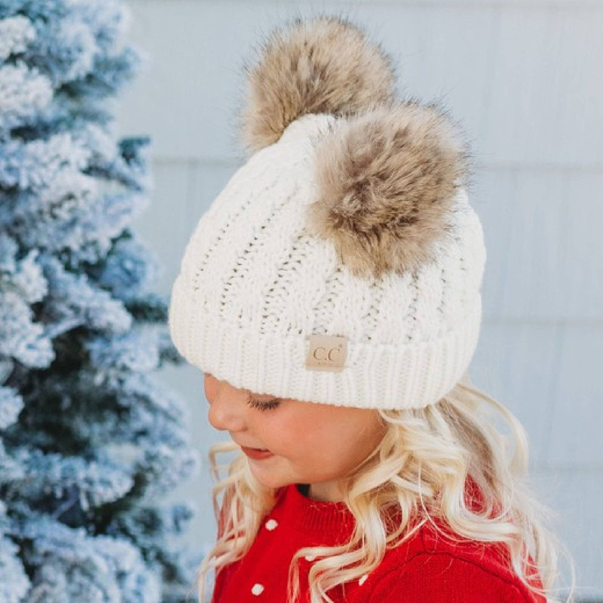 CC Kids Double Fur Pom Beanie