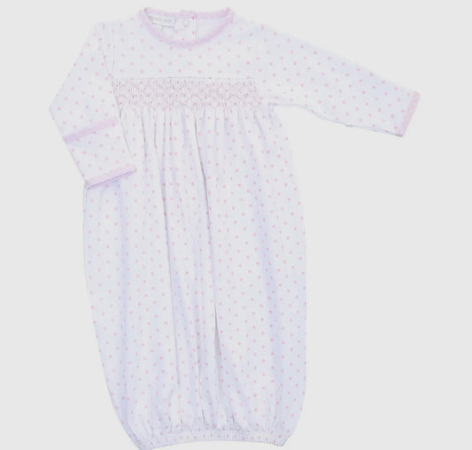Gingham dots smocked gown