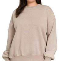 Acid wash plus size pullover - mocha