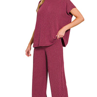 Burgundy ribbed pant set