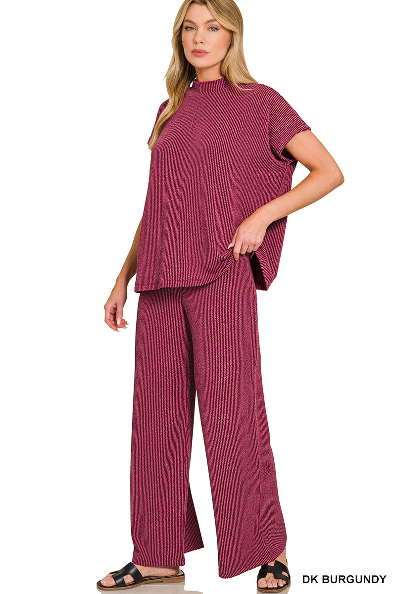 Burgundy ribbed pant set