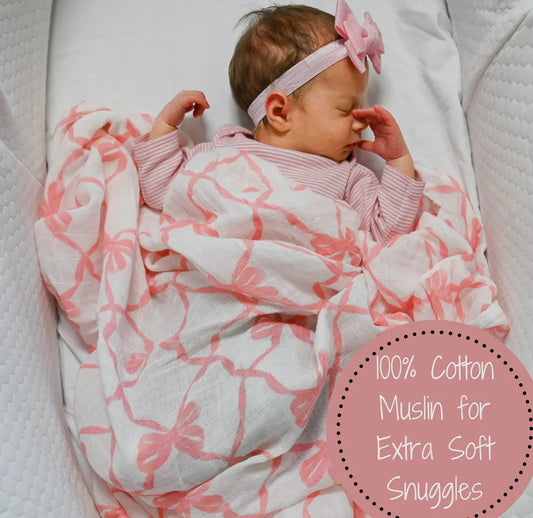 Pink bows swaddle blanket