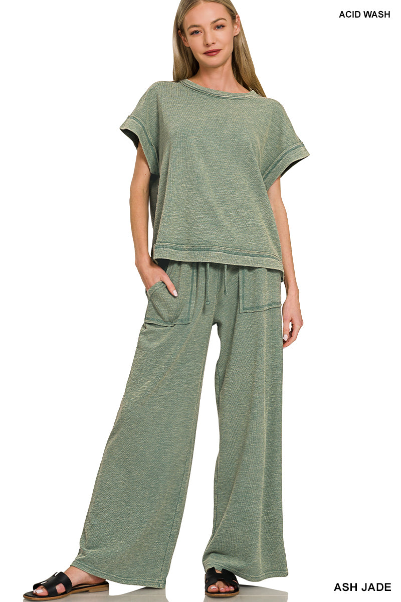 Acid wash pant set -ash Jade