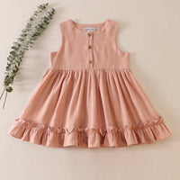 Blush button down ruffle linen dress
