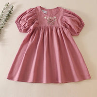 Mauve daisy embrodiered linen dress