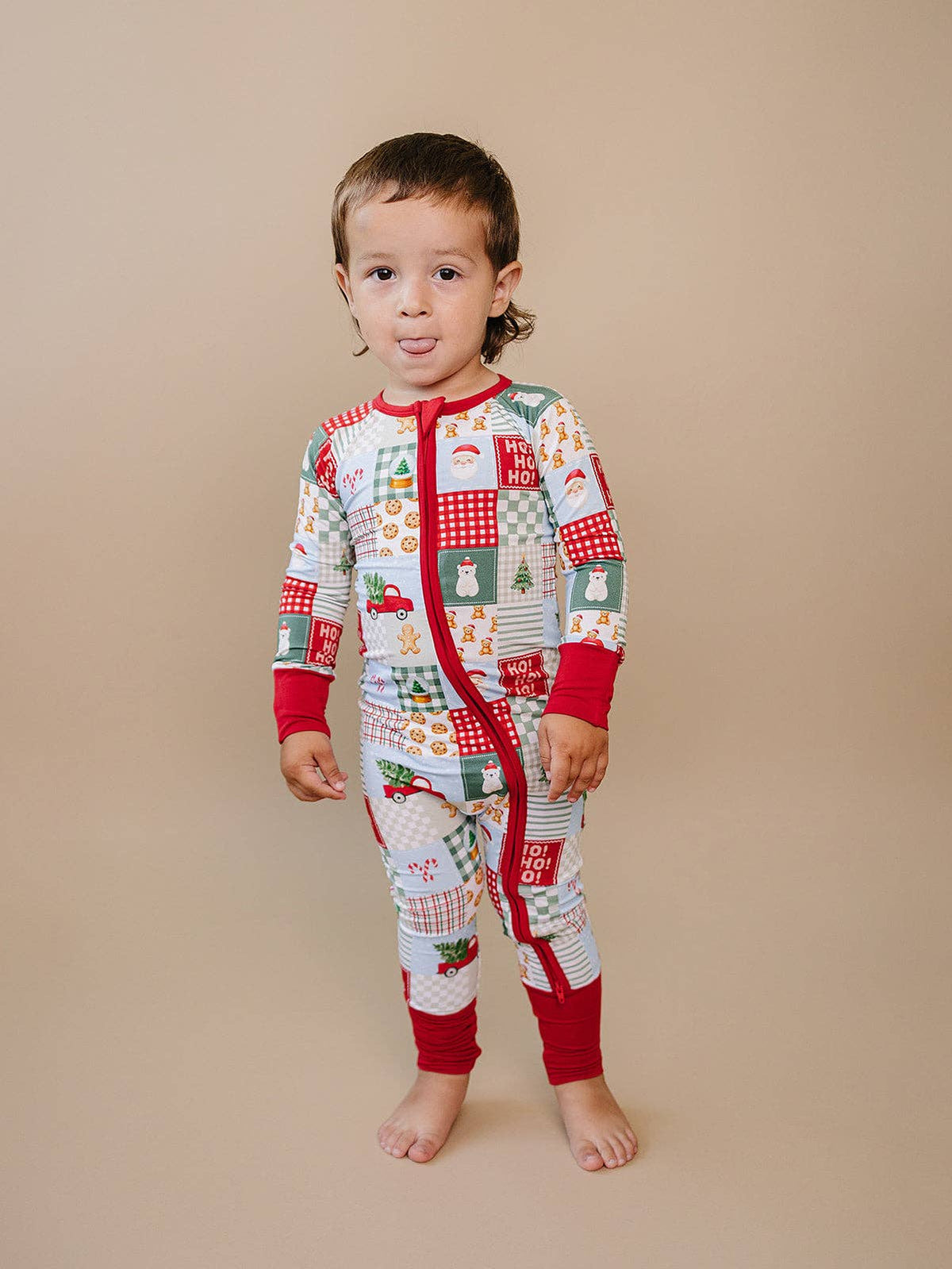 Bamboo Zip Romper | Christmas Patchwork