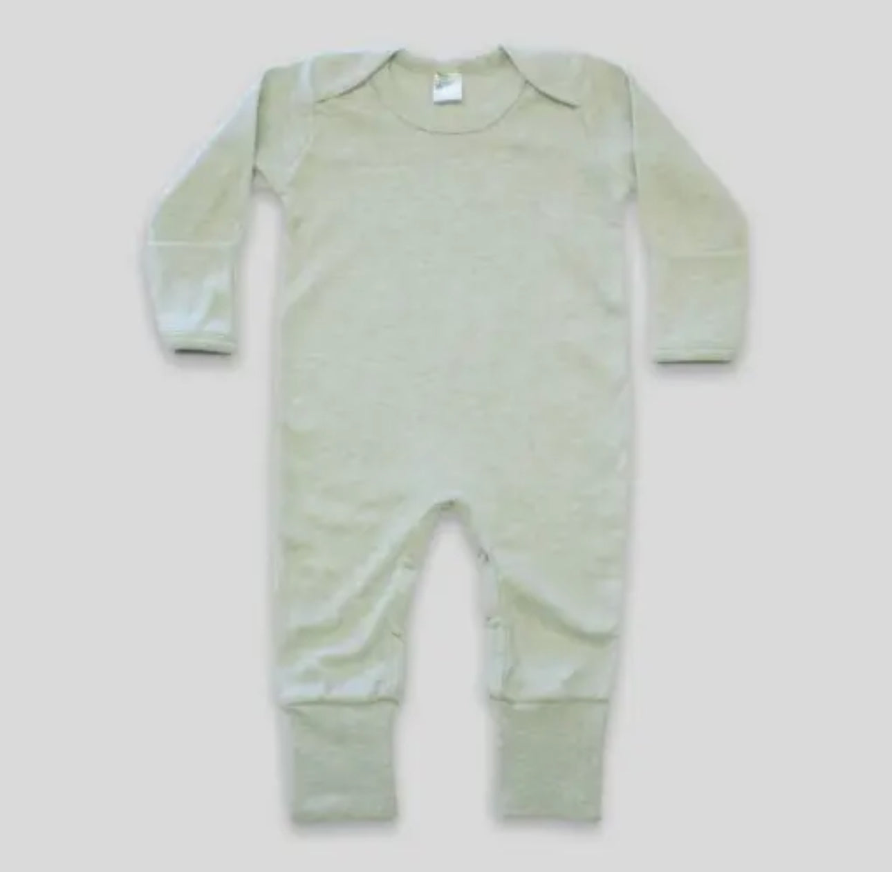 Light sage baby romper with fold over hands & feet - INCLUDES EMBROIDERY NAME/MONOGRAM