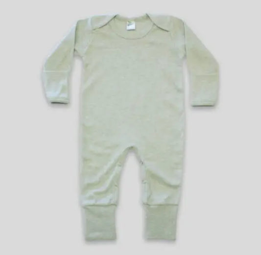 Light sage baby romper with fold over hands & feet - INCLUDES EMBROIDERY NAME/MONOGRAM