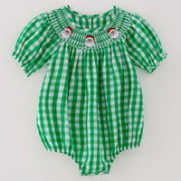 Green gingham smocked Santa bubble