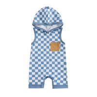 Blue Checkered Hooded Romper