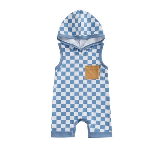 Blue Checkered Hooded Romper