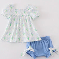 Green floral & bow bloomer set