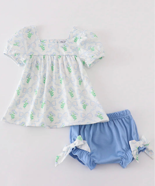 Green floral & bow bloomer set