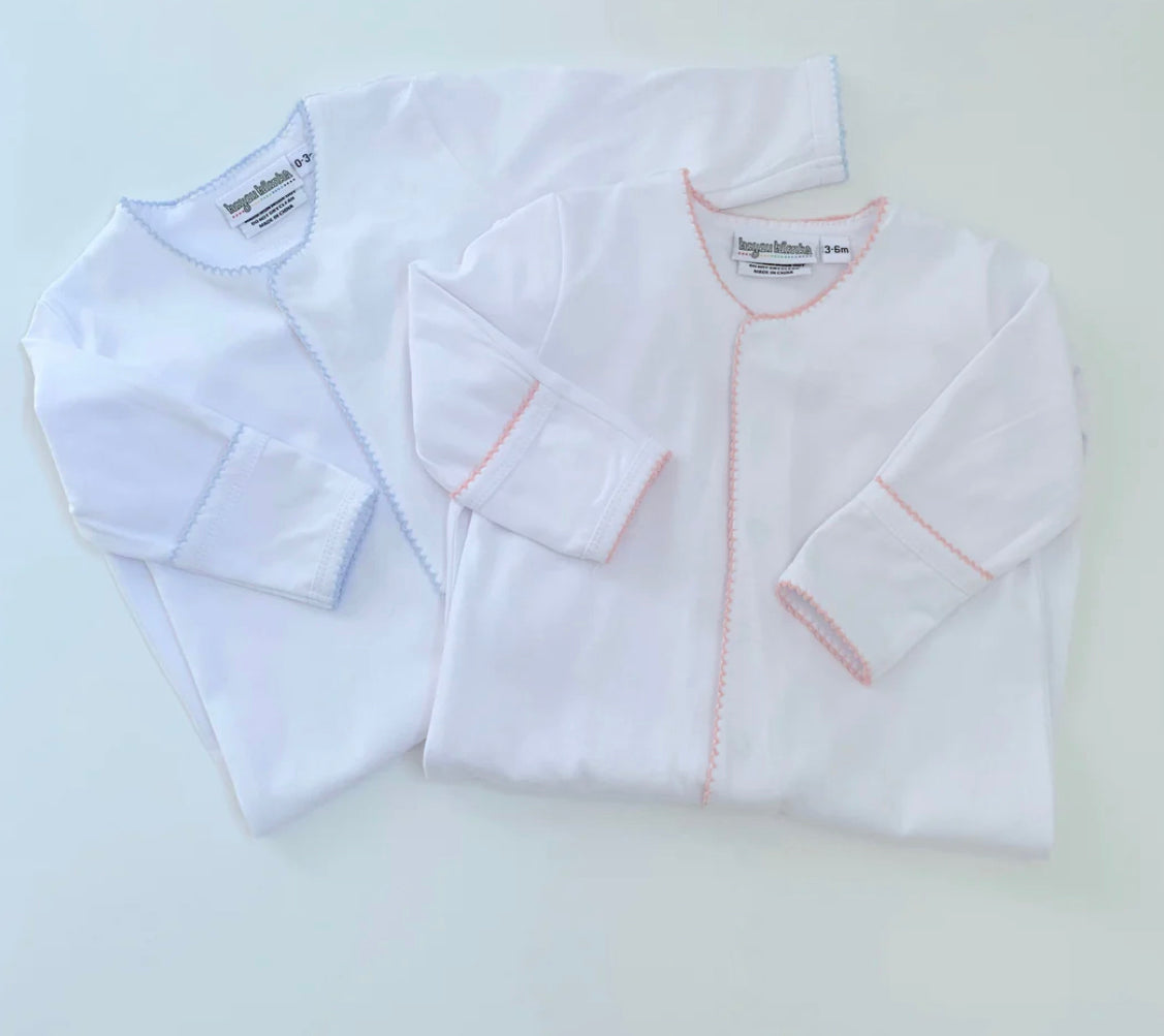 Picot trim footie- pink or blue with hat