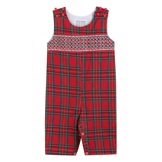 Red and Green Christmas Plaid Smocked Overalls
