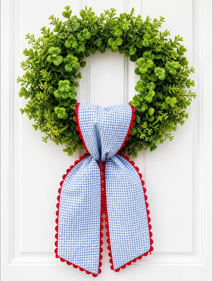 Blue/white red ric rac sash
