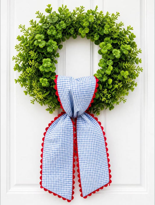 Blue/white red ric rac sash