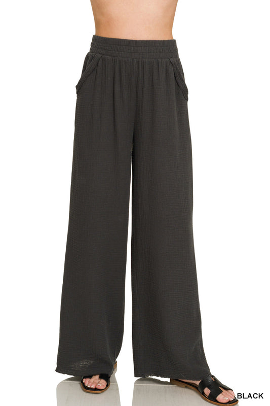 Gauze Wide-Leg Pants black