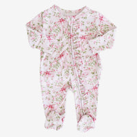 Bows in bloom Ruffle bamboo footie