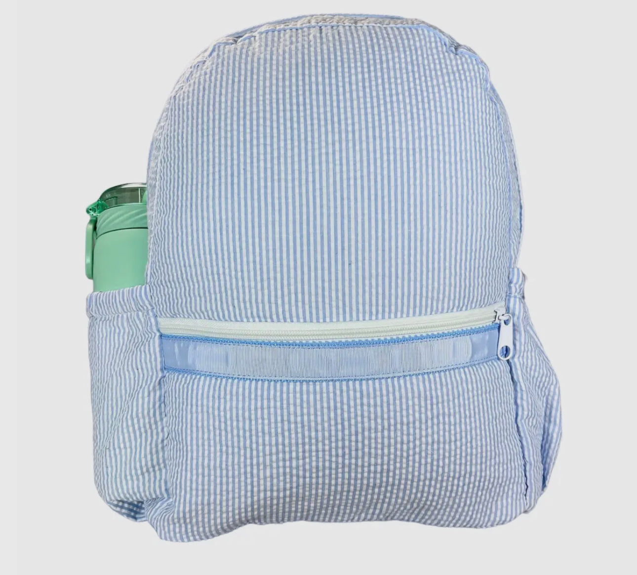 Blue seersucker backpack- includes name/monogram