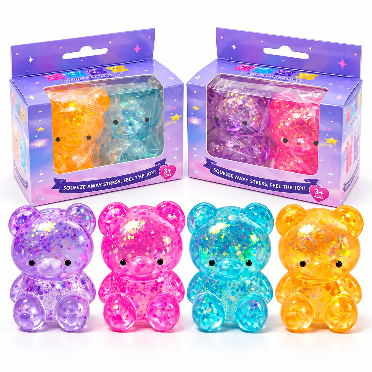 Glitter Bear Squishy Fidget Toy 2-Pack – Maltose, Assorted