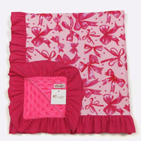 Pink bows ruffle lined blanket