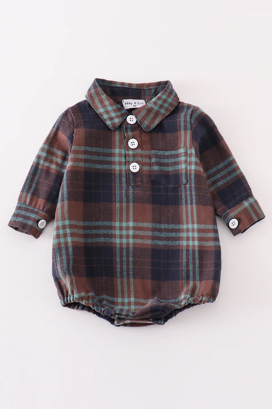Boys plaid button down bubble