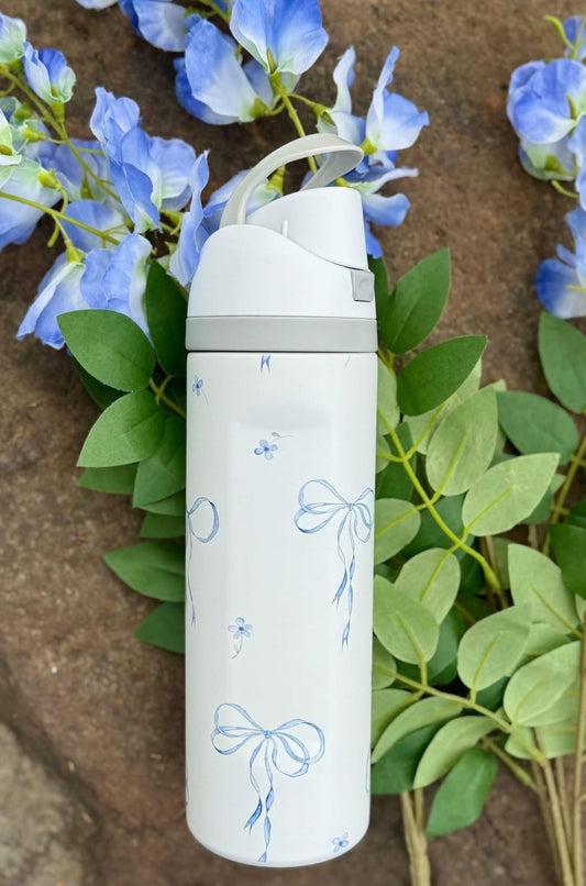 Blue bow water bottle
