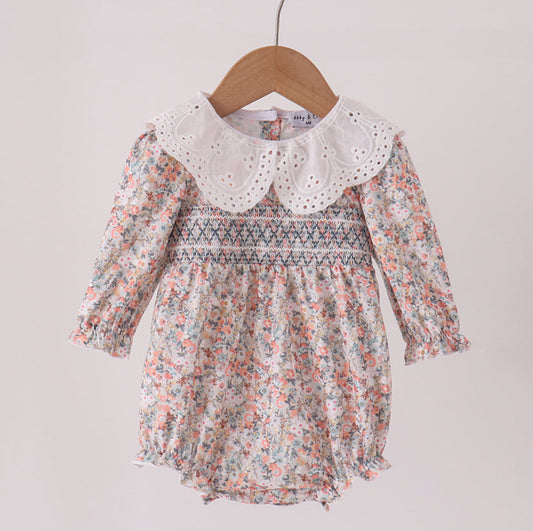 Floral smocked girls bubble