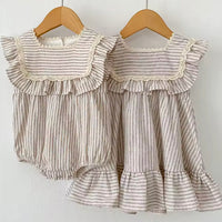 Khaki striped linen bubble