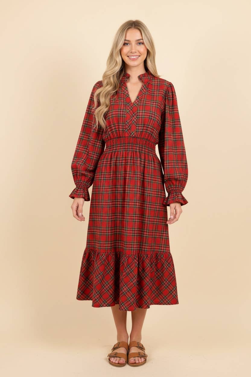 Christmas Plaid Long Sleeve Dress