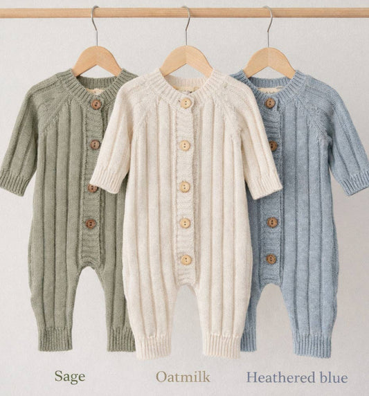 Sage knitted button down sweater romper