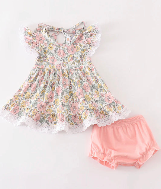 Pink floral bloomer set