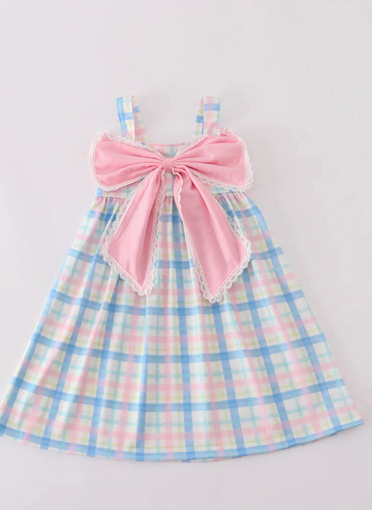 Bow plaid girls dress